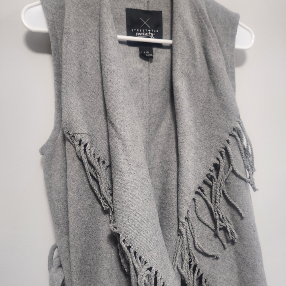 Gray Fringe Open Vest